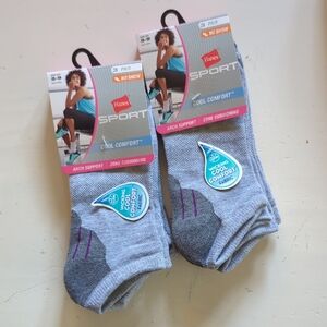 New Hanes Sport Cool Comfort Gray No-Show Socks with Purple Accents - 3 Pair